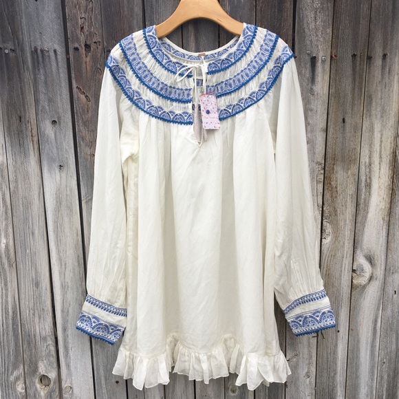 Free People Dresses & Skirts - NWT Free People Erin Embroidered Mini Dress Cotton Viscose Ivory Combo L